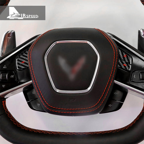 3PCS Carbon Fiber Steering Wheel Voice Button Trim For Corvette C8 2020-2022
