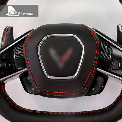 3PCS Carbon Fiber Steering Wheel Voice Button Trim For Corvette C8 2020-2022