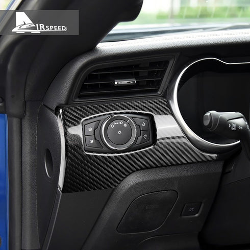 Carbon Fiber Headlight Switch Frame Cover Trim For Ford Mustang (2015-2023)