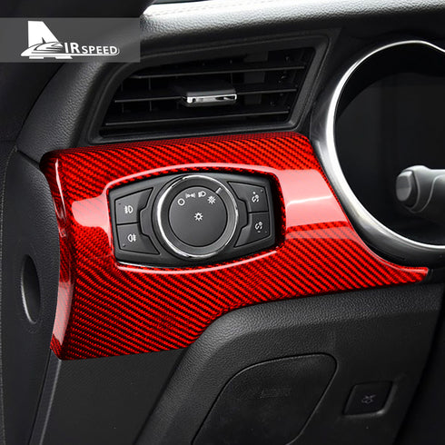 Carbon Fiber Headlight Switch Frame Cover Trim For Ford Mustang (2015-2023)