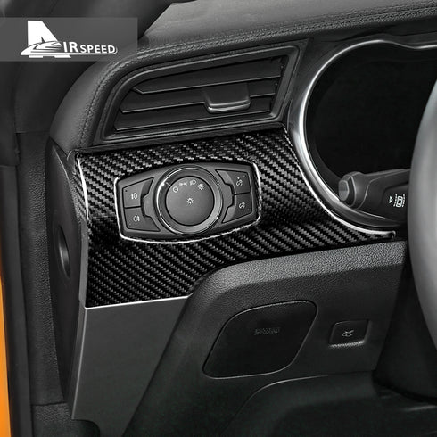 Carbon Fiber Headlight Switch Frame Cover Trim For Ford Mustang (2015-2023)