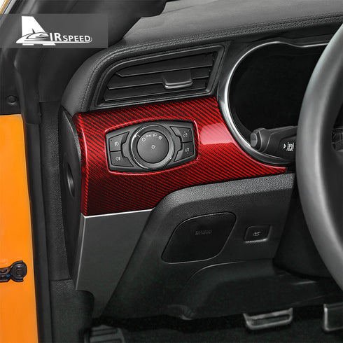 Carbon Fiber Headlight Switch Frame Cover Trim For Ford Mustang (2015-2023)