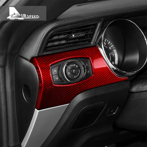 Carbon Fiber Headlight Switch Frame Cover Trim For Ford Mustang (2015-2023)