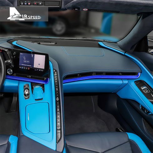Carbon Fiber Dashboard Passenger Blue Trim Strip For Corvette C8 2020-2021