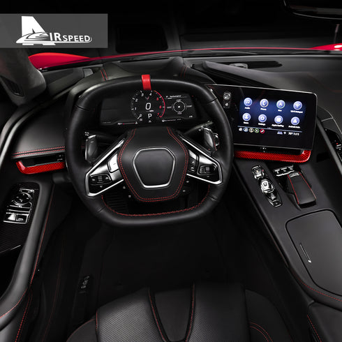 Carbon Fiber Dashboard Passenger Red Trim Strip For Corvette C8 2020-2021