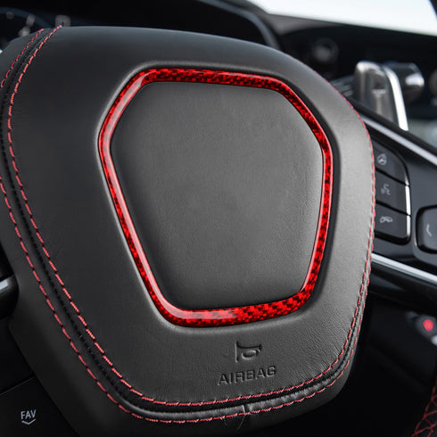 Steering wheel center frame-trim-dry carbon fiber-red