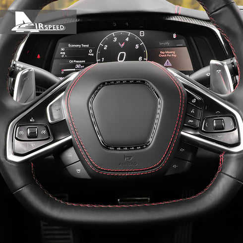Steering wheel center frame-trim-soft carbon fiber-black 1