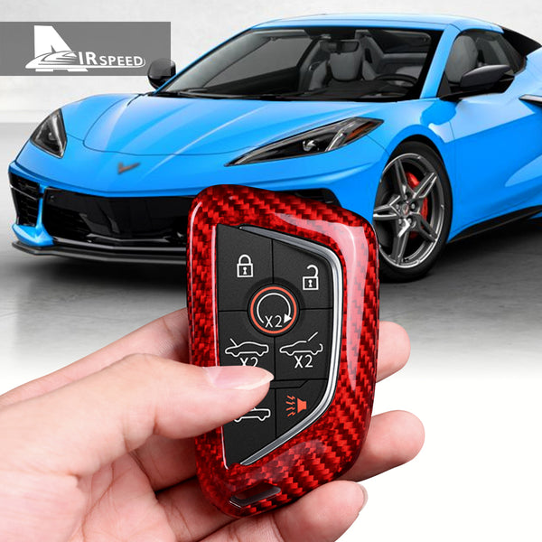 Dry Carbon Fiber Car Key Red Protective Cover For Corvette C8