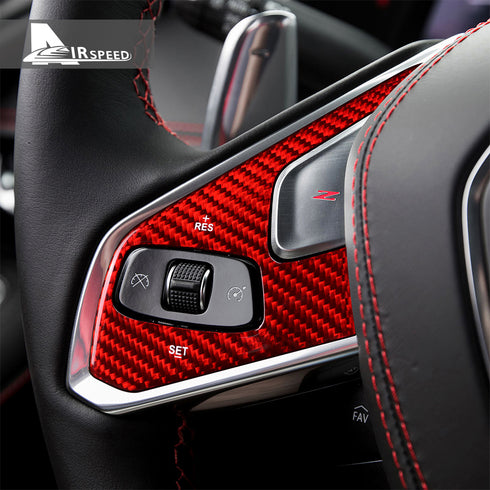Dry Carbon Fiber Steering Wheel Button Panel Red Trim For Corvette C8 2020-2022