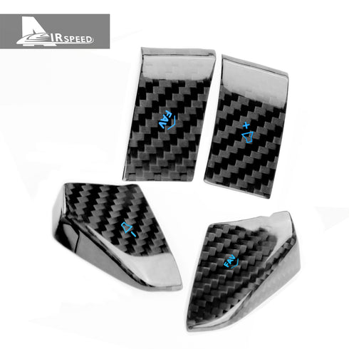 Dry Carbon Fiber Steering Wheel Radio Adjustment Button Blue Trim For Corvette C8 2020-2022