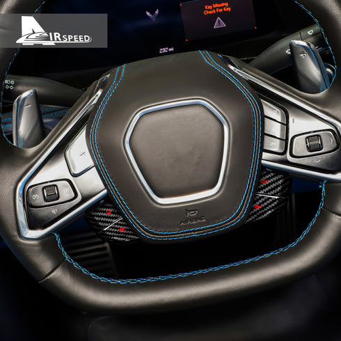 Dry Carbon Fiber Steering Wheel Radio Adjustment Button Red Trim For Corvette C8 2020-2022
