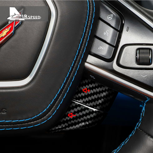 Dry Carbon Fiber Steering Wheel Radio Adjustment Button Red Trim For Corvette C8 2020-2022