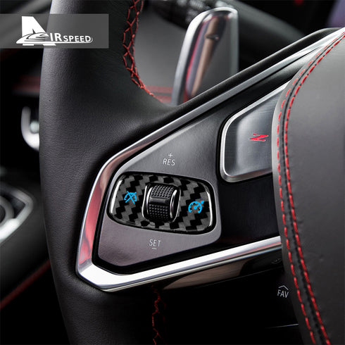 Dry Carbon Fiber Steering Wheel Volume Control Button Blue Trim For Corvette C8 2020-2022