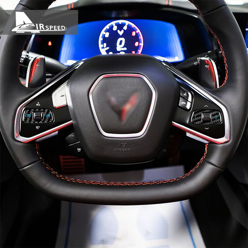 Dry Carbon Fiber Steering Wheel Volume Control Button Blue Trim For Corvette C8 2020-2022