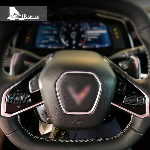 Dry Carbon Fiber Steering Wheel Volume Control Button Blue Trim For Corvette C8 2020-2022