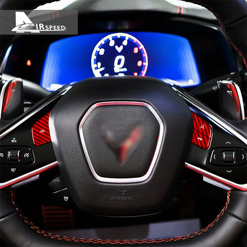 Dry Carbon Fiber Steering Wheel Button Trim Kit For Corvette C8 2020-2022