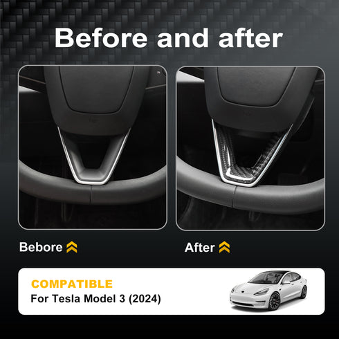 Carbon Fiber Steering Wheel Trim for Tesla 2024